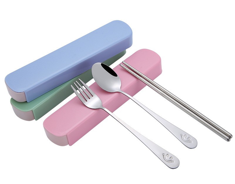 韓式不銹鋼餐具三件套戶外便攜環保筷子勺子叉子三件套