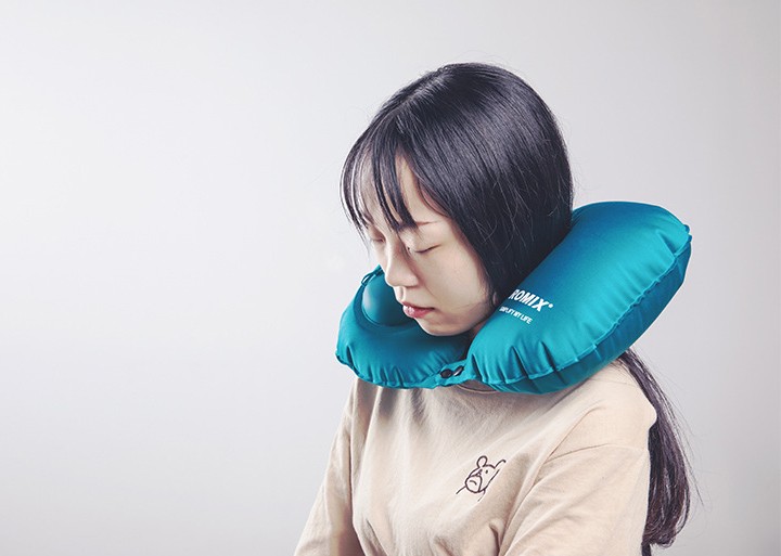 旅行露營車用自動按壓充氣U型護頸枕充氣飛機靠枕攜便型午休枕(ST812008001)